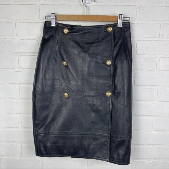 made in italy Dresses & Skirts - ❌SOLD❌ Black 100% Leather Wrap pencil skirt gold buttons office Made in Italy